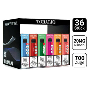 [LL-9010] TOBALIQ E-Shisha TQ-Fly 20 mg – 36 Stück im Acryl-Display