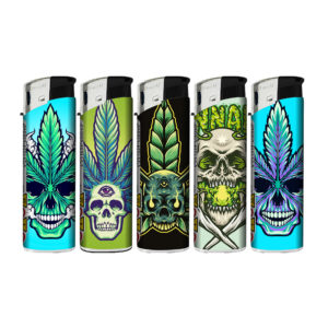 [LL-F41237] TQ Motivfeuerzeug CANNABIS SKULL