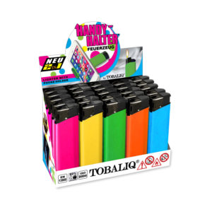 [LL-F40609] TOBALIQ 2in1 “Feuerzeuge mit HANDY HALTER” Neon Mix